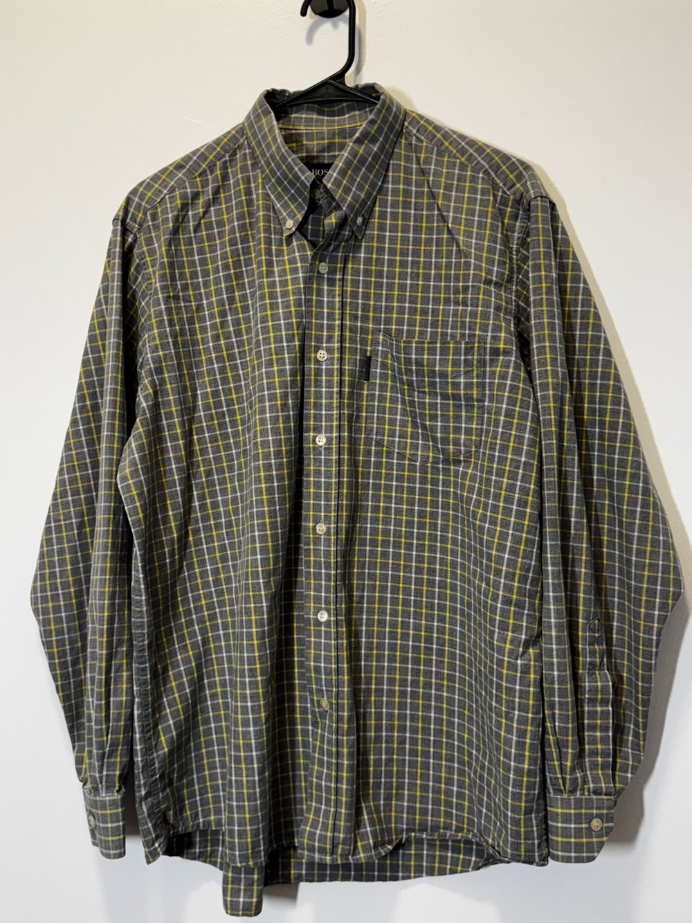 Hugo Boss Men’s Plaid Button Down Shirt Gray Yellow Long Sleeve XL
